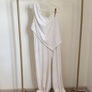 SHEIN White One-Shoulder Jumpsuit